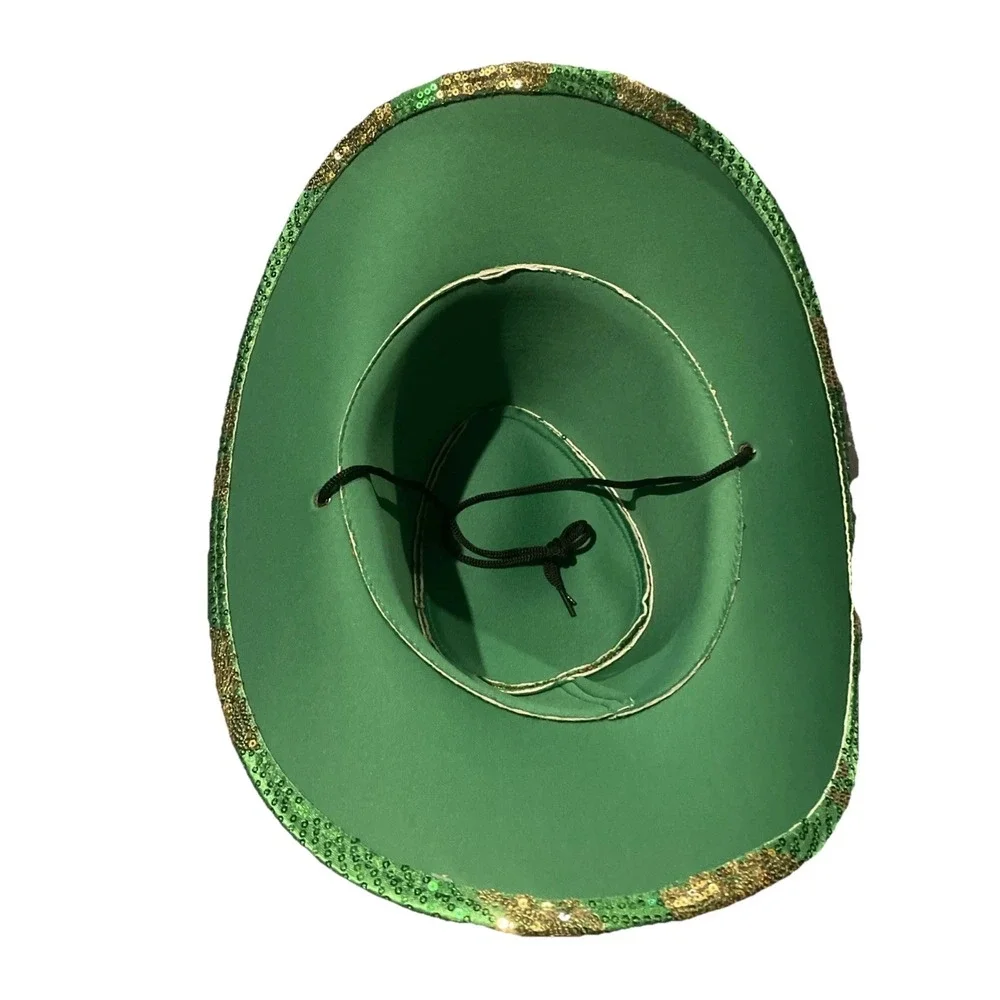 St. Patrick's Day Sequined Cowboy Hat Adult Size Fits Most Plush & Fabric Green